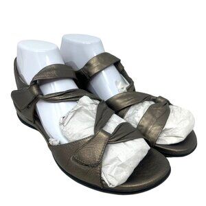 Clarks Artisan Lucena Pewter Leather Strappy‎ 1.5” Wedge Sandals 10M